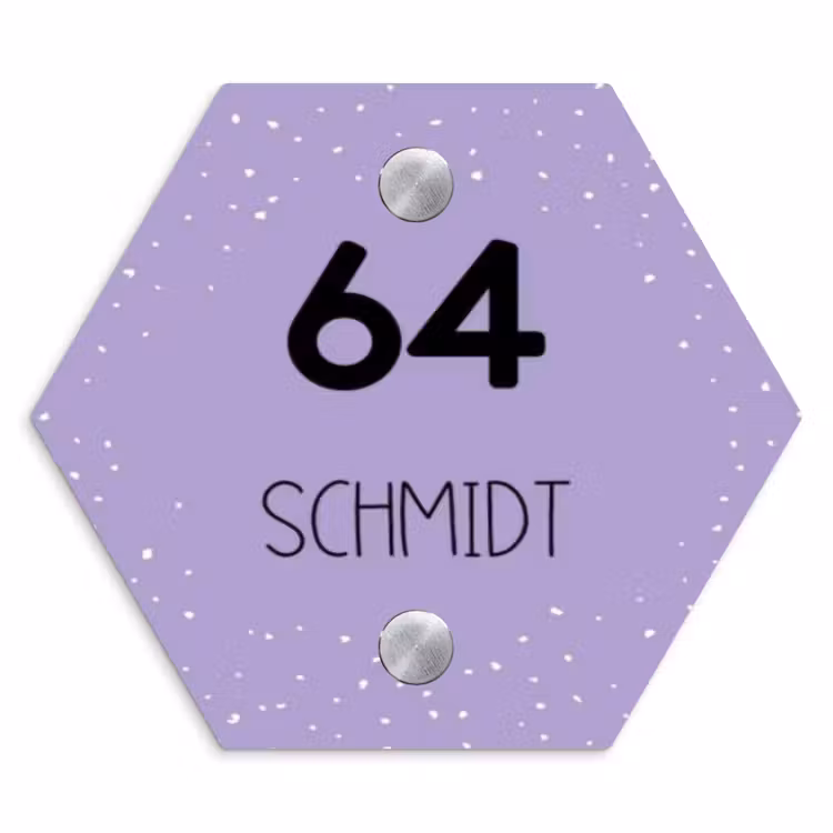 Paars met stippen - Modern Naambord Hexagon klein -3d