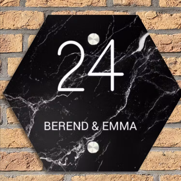 Marmer - Klassiek Naambord Hexagon klein -sfeer1