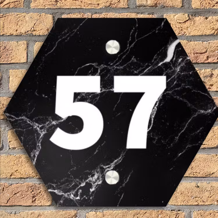 Marmer - Traditioneel Naambord Hexagon klein -sfeer1