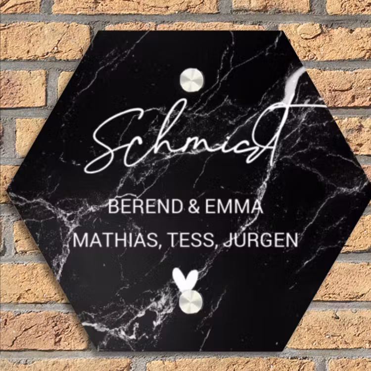 Marmer - Sierlijk Naambord Hexagon klein -sfeer1