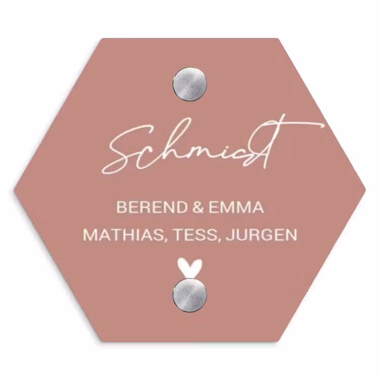 Effen oudroze - Sierlijk Naambord Hexagon klein -3d