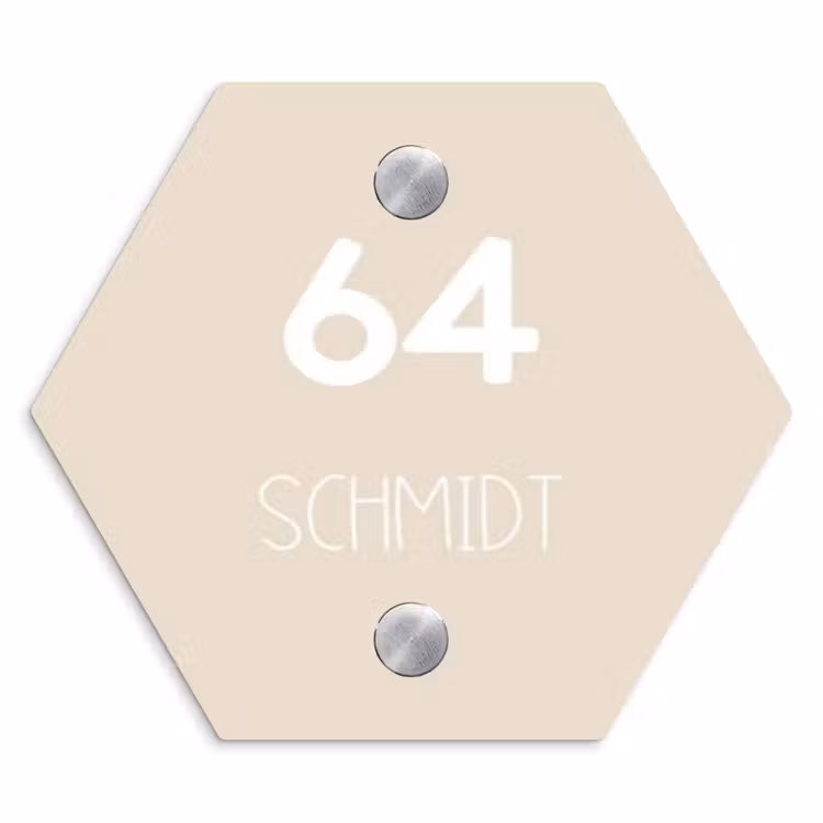 Effen - Beige - Modern Naambord Hexagon klein -3d