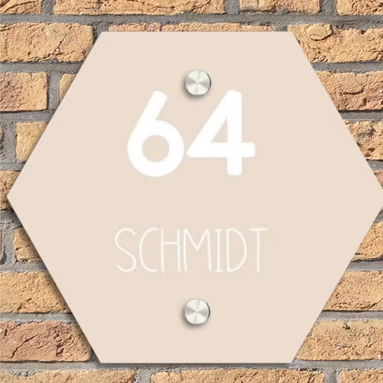 Effen - Beige - Modern Naambord Hexagon klein -sfeer1