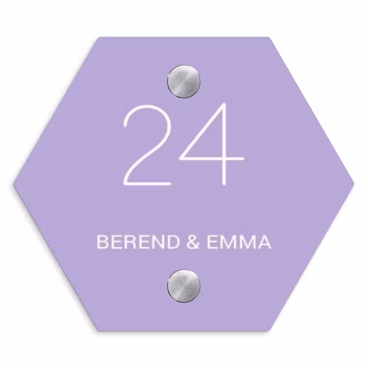 Effen - Lila - Klassiek Naambord Hexagon klein -3d