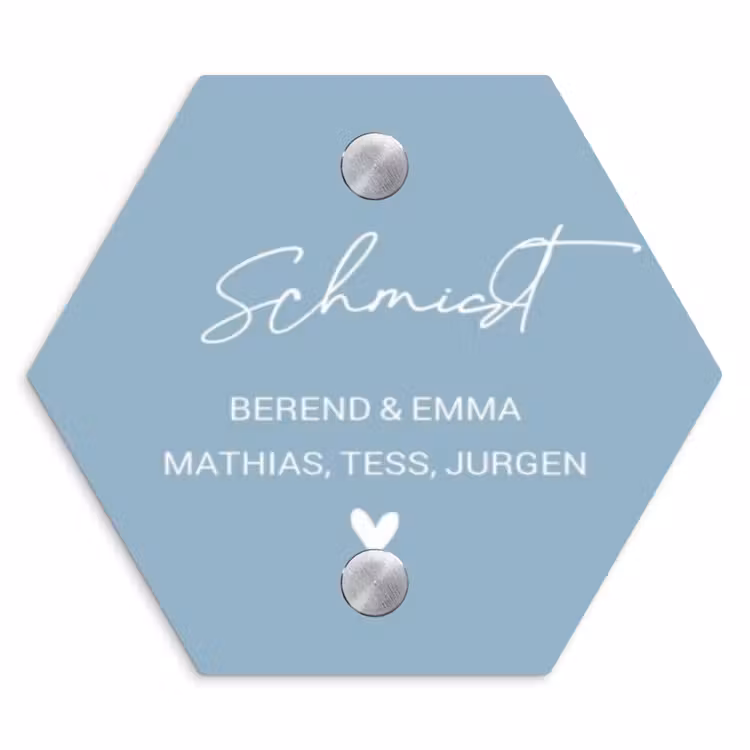 Effen - Lichtblauw - Sierlijk Naambord Hexagon klein -3d