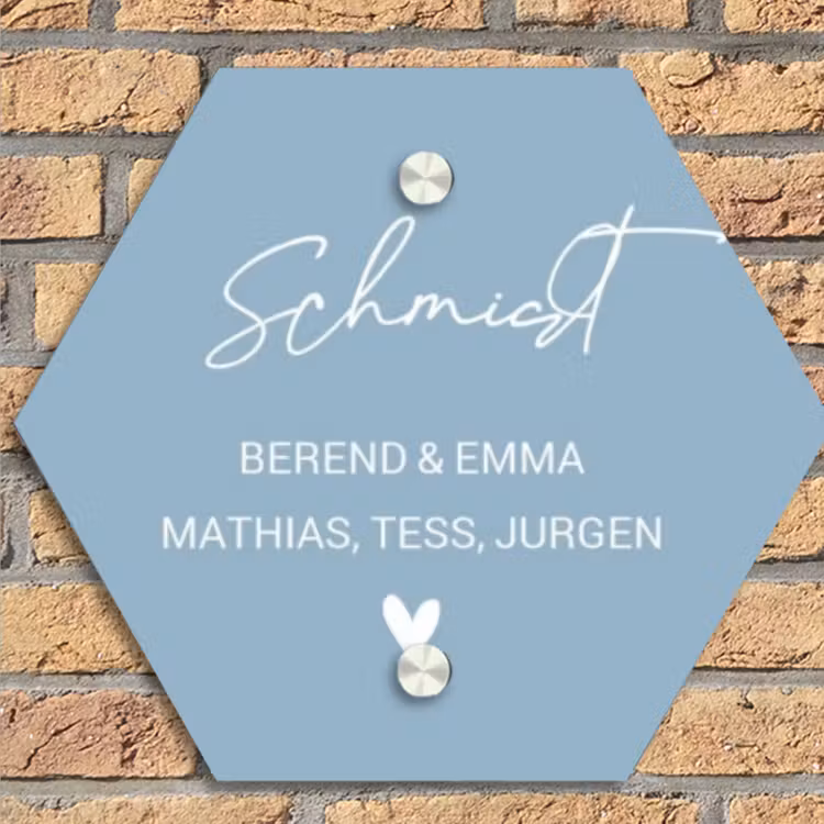 Effen - Lichtblauw - Sierlijk Naambord Hexagon klein -sfeer1