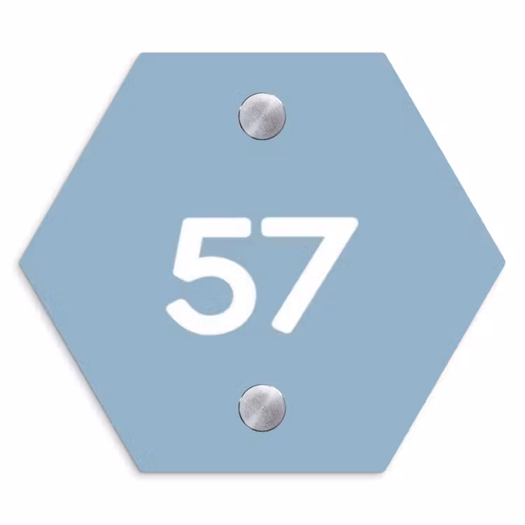 Effen - Lichtblauw - Traditioneel Naambord Hexagon klein -3d