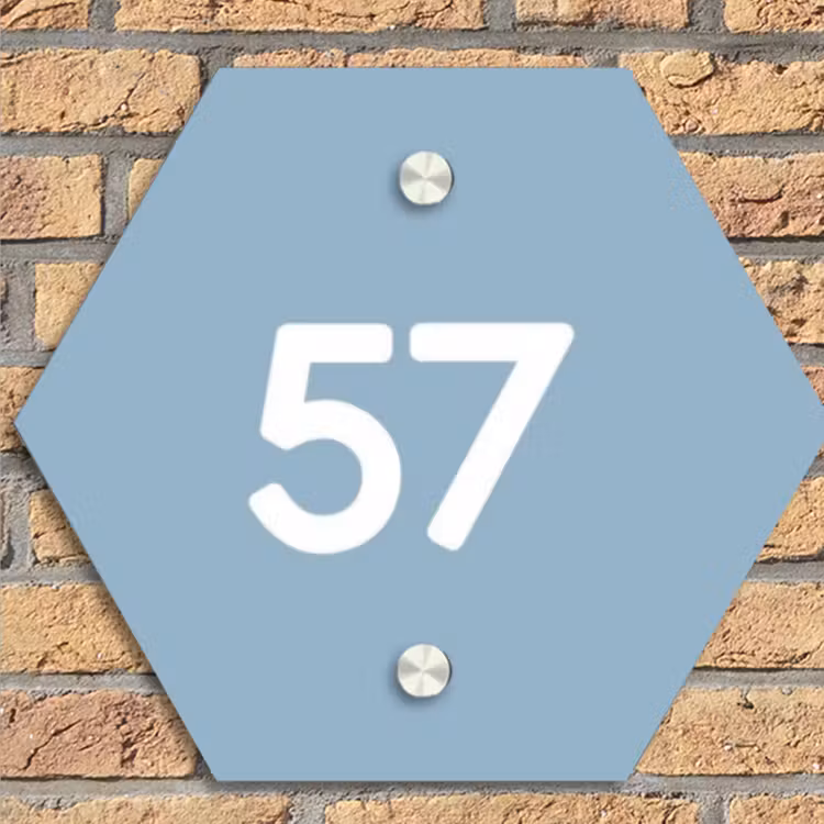 Effen - Lichtblauw - Traditioneel Naambord Hexagon klein -sfeer1
