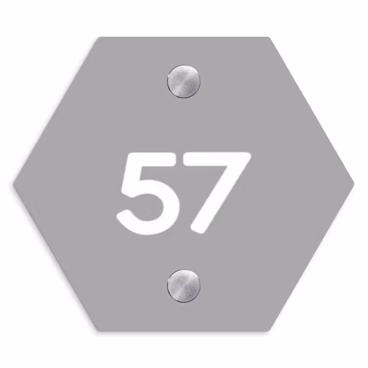 Effen lichtgrijs - Traditioneel Naambord Hexagon klein -3d