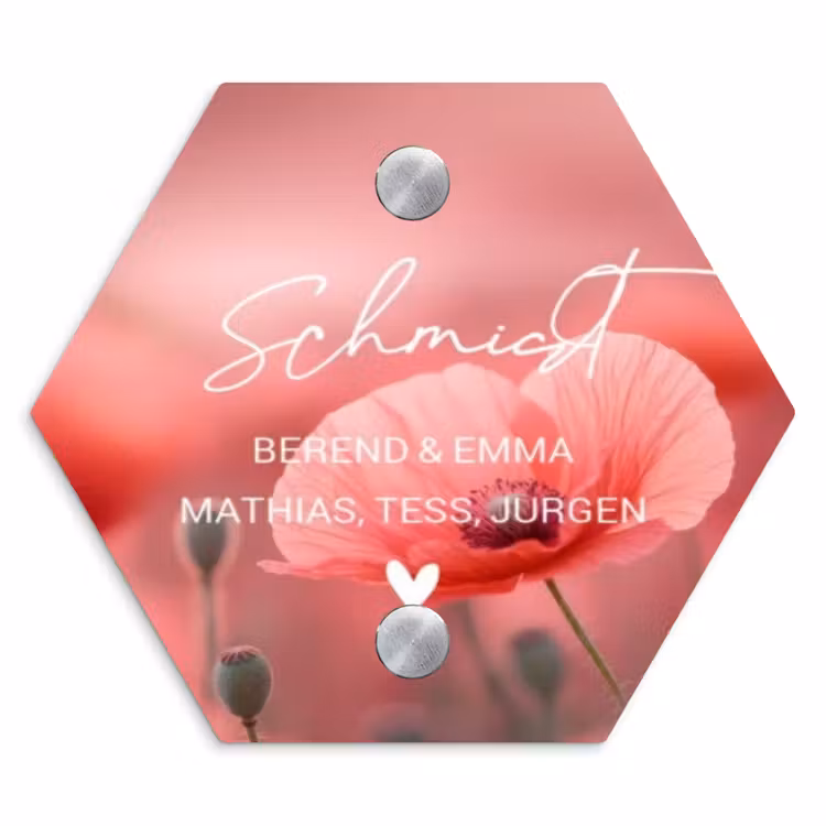 Klaproos - Sierlijk Naambord Hexagon klein -3d