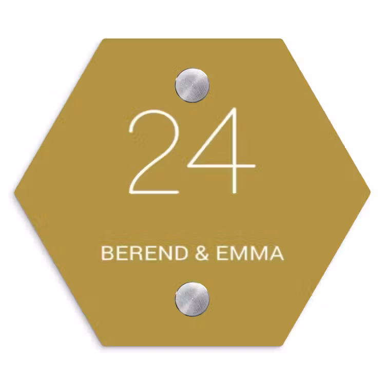 Okergeel - Klassiek Naambord Hexagon klein -3d