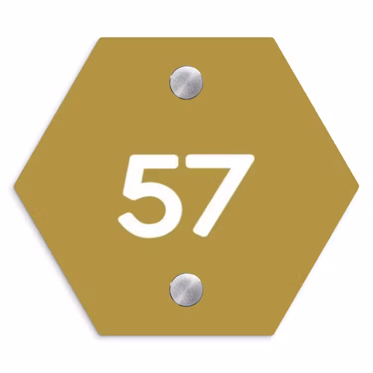 Okergeel - Traditioneel Naambord Hexagon klein -3d