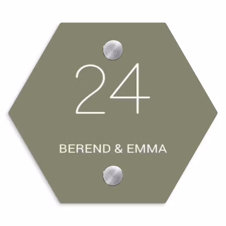 Olijfgroen - Klassiek Naambord Hexagon klein -3d