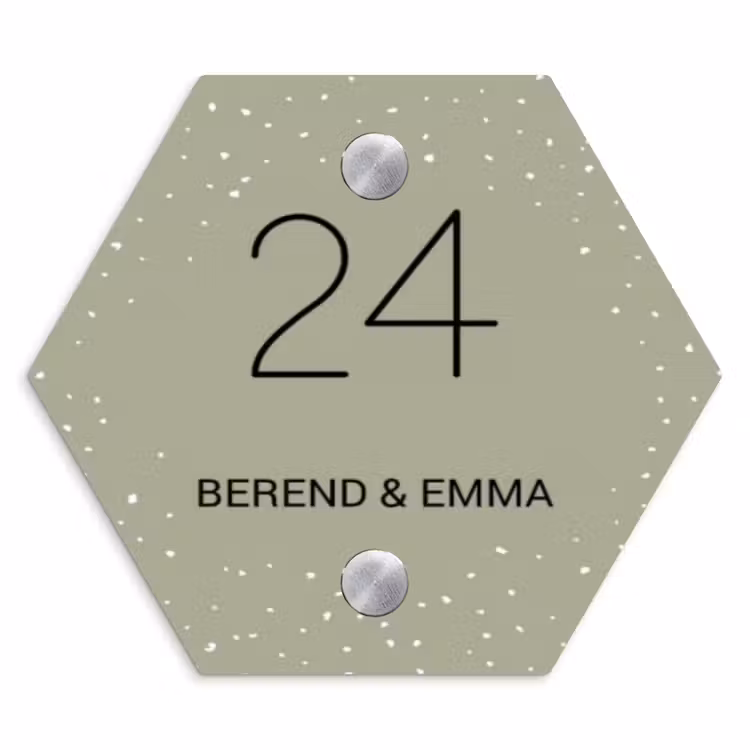 Olijfgroen met stippen - Klassiek Naambord Hexagon klein -3d