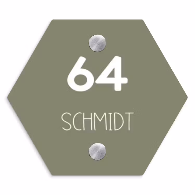 Olijfgroen - Modern Naambord Hexagon klein -3d