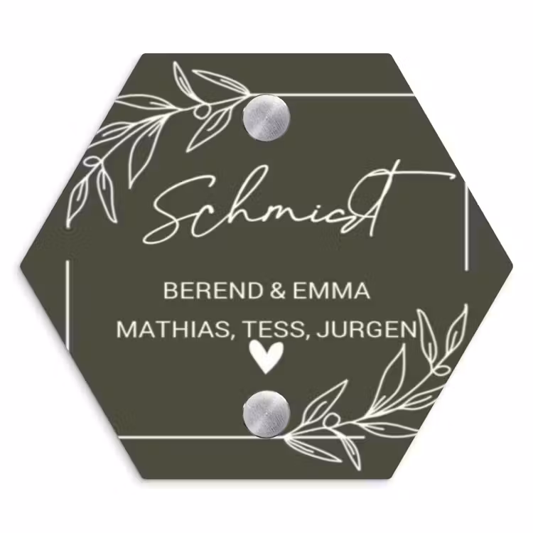 Olijfgroen - Sierlijk Naambord Hexagon klein -3d