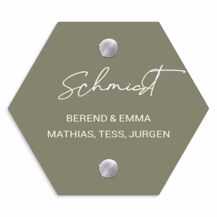 Olijfgroen - Sierlijk Naambord Hexagon klein -3d