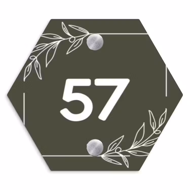Olijfgroen - Traditioneel Naambord Hexagon klein -3d