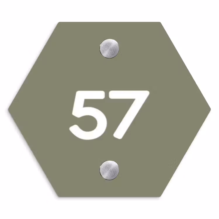 Olijfgroen - Traditioneel Naambord Hexagon klein -3d