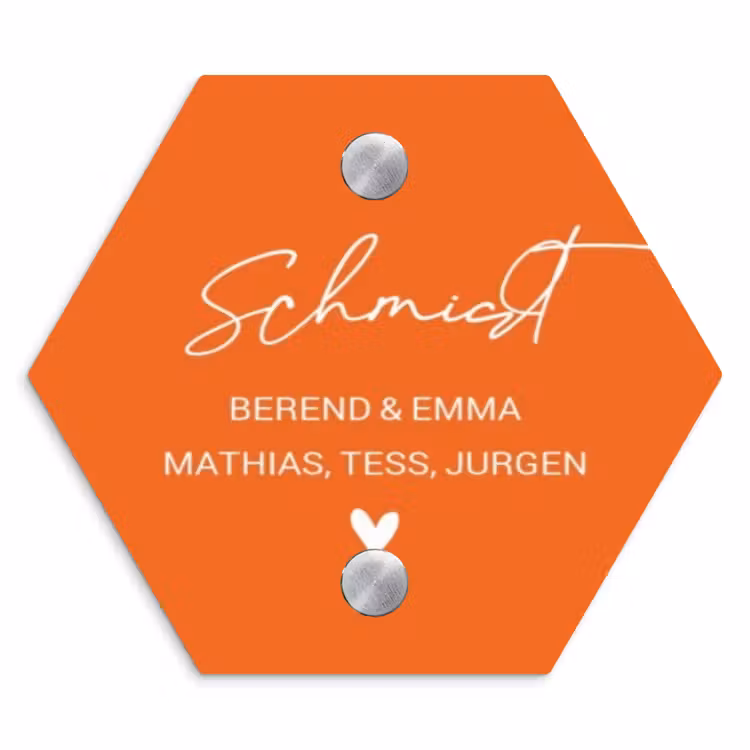 Oranje - Sierlijk Naambord Hexagon klein -3d