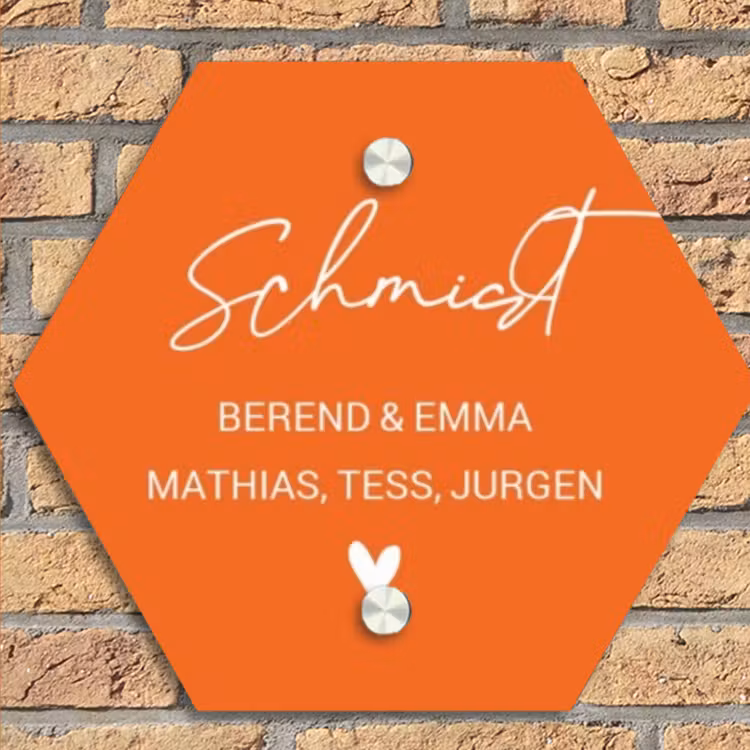 Oranje - Sierlijk Naambord Hexagon klein -sfeer1