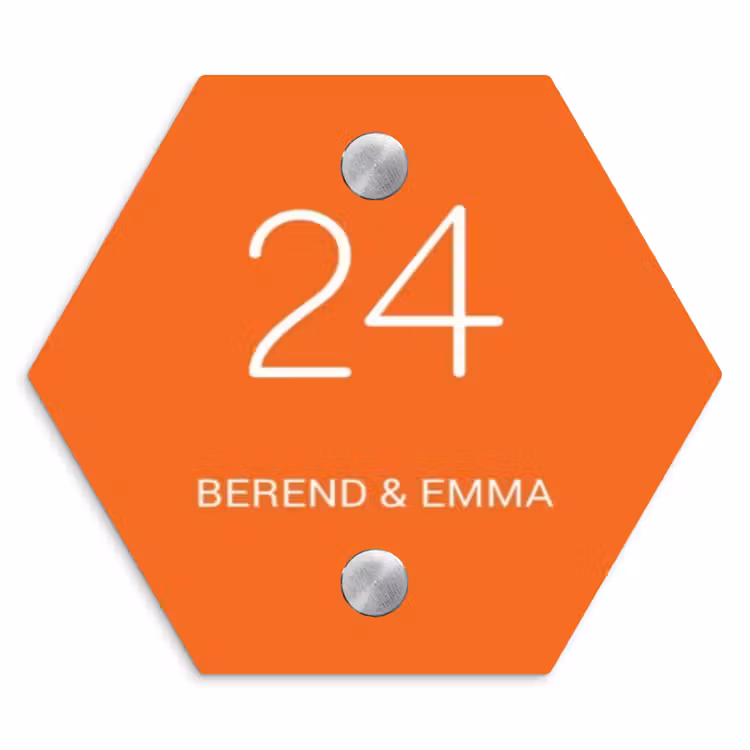 Oranje - Klassiek Naambord Hexagon klein -3d