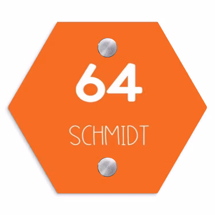 Oranje - Modern Naambord Hexagon klein -3d