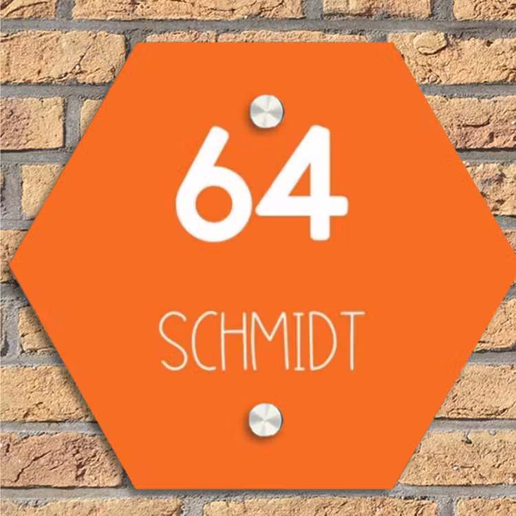 Oranje - Modern Naambord Hexagon klein -sfeer1