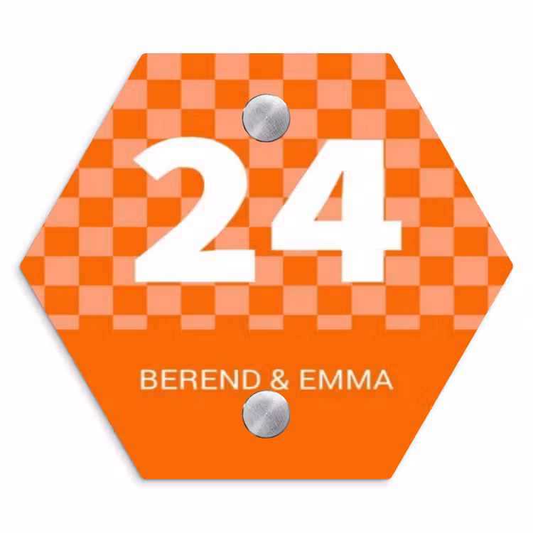 Oranje - Blokjes - Klassiek Naambord Hexagon klein -3d