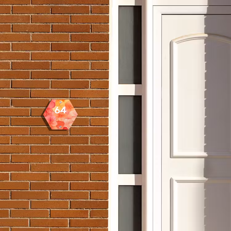 Oranje bloemenmix - Modern Naambord Hexagon klein -sfeer3-hexagon-XS