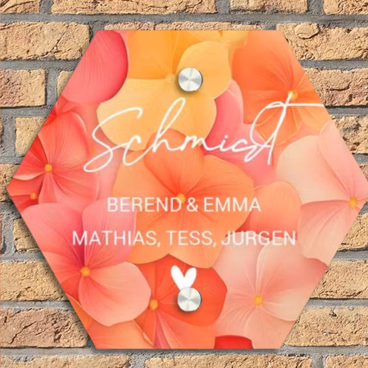 Oranje bloemenmix - Sierlijk Naambord Hexagon klein -sfeer1