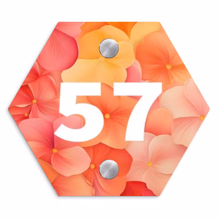 Oranje bloemenmix - Traditioneel Naambord Hexagon klein -3d