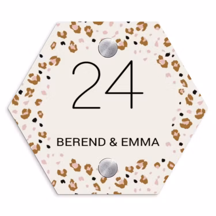 Panterprint rand - Klassiek Naambord Hexagon klein -3d