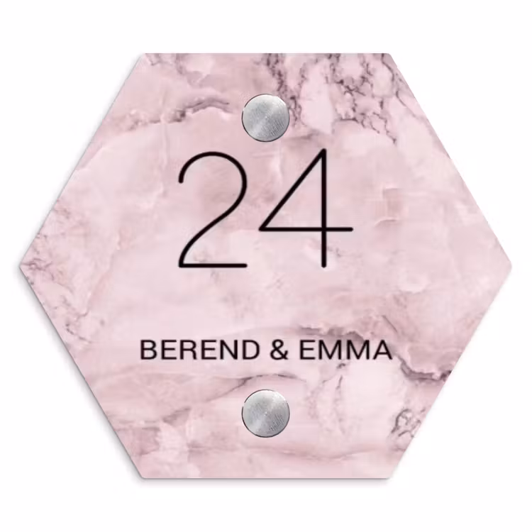 Roze marmer - Klassiek Naambord Hexagon klein -3d