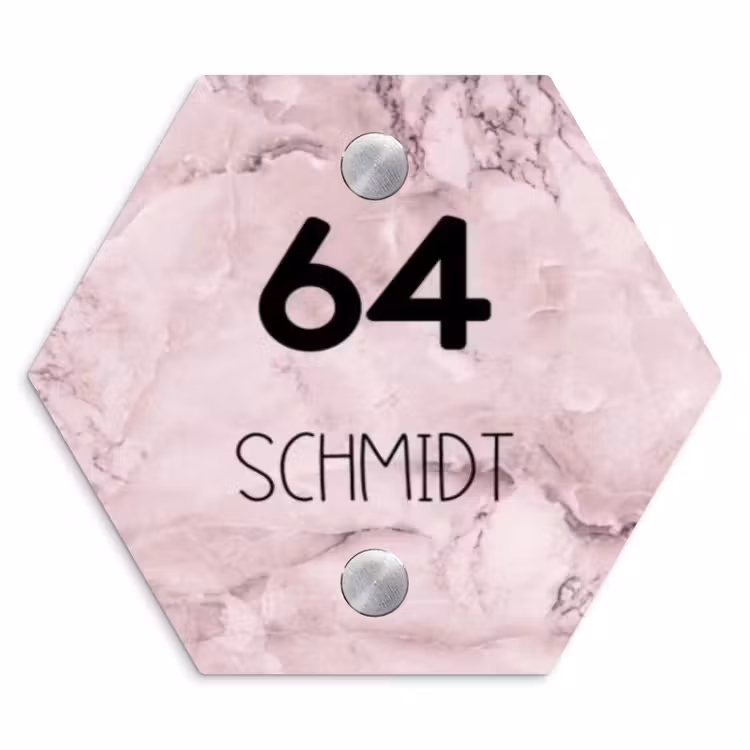 Roze marmer - Modern Naambord Hexagon klein -3d