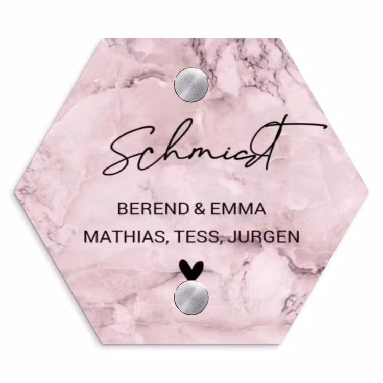 Roze marmer - Sierlijk Naambord Hexagon klein -3d
