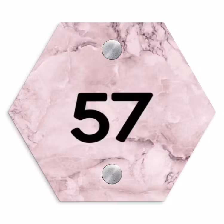 Roze marmer - Traditioneel Naambord Hexagon klein -3d