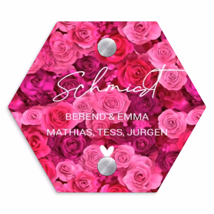 Roze rozen - Sierlijk Naambord Hexagon klein -3d