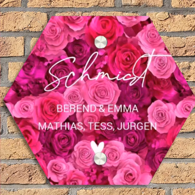 Roze rozen - Sierlijk Naambord Hexagon klein -sfeer1