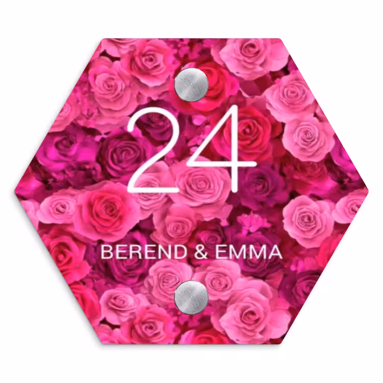 Roze rozen - Klassiek Naambord Hexagon klein -3d