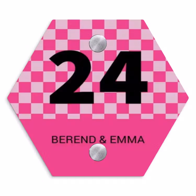 Roze - Blokjes - Klassiek Naambord Hexagon klein -3d