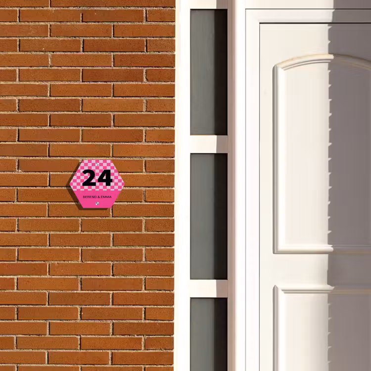 Roze - Blokjes - Klassiek Naambord Hexagon klein -sfeer3-hexagon-XS