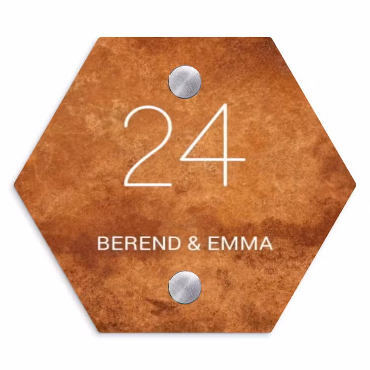 Roest - Klassiek Naambord Hexagon klein -3d