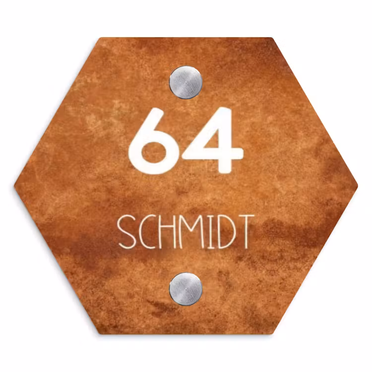 Roest - Modern Naambord Hexagon klein -3d