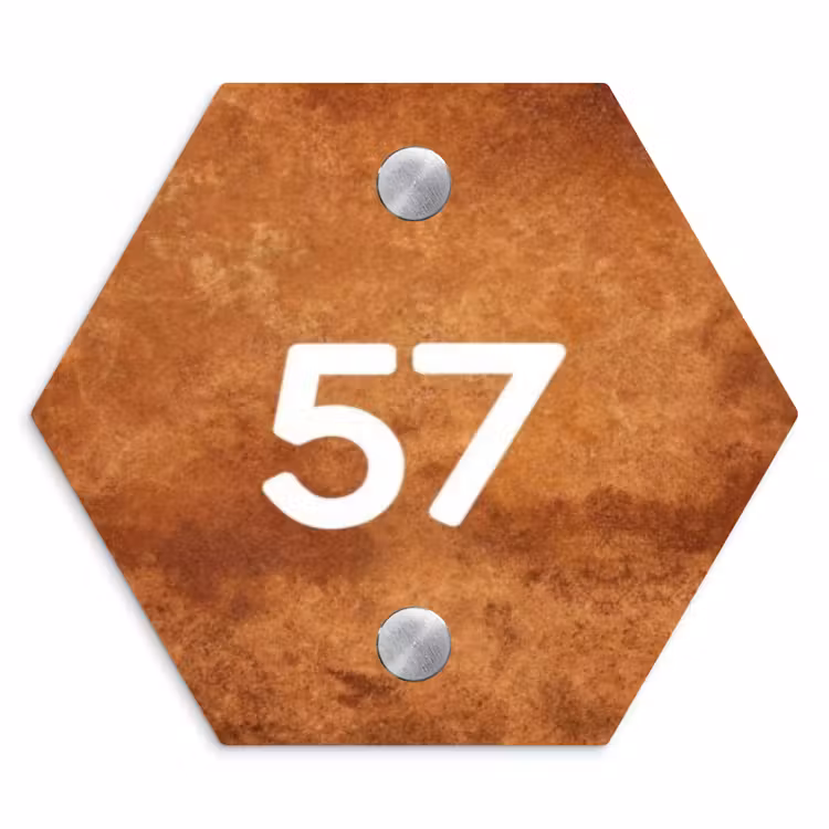 Roest - Traditioneel Naambord Hexagon klein -3d