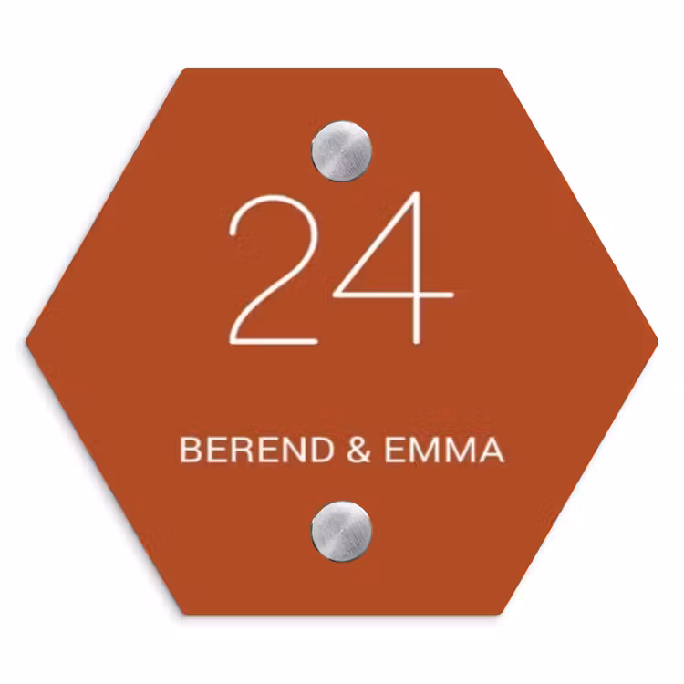 Roestbruin - Klassiek Naambord Hexagon klein -3d