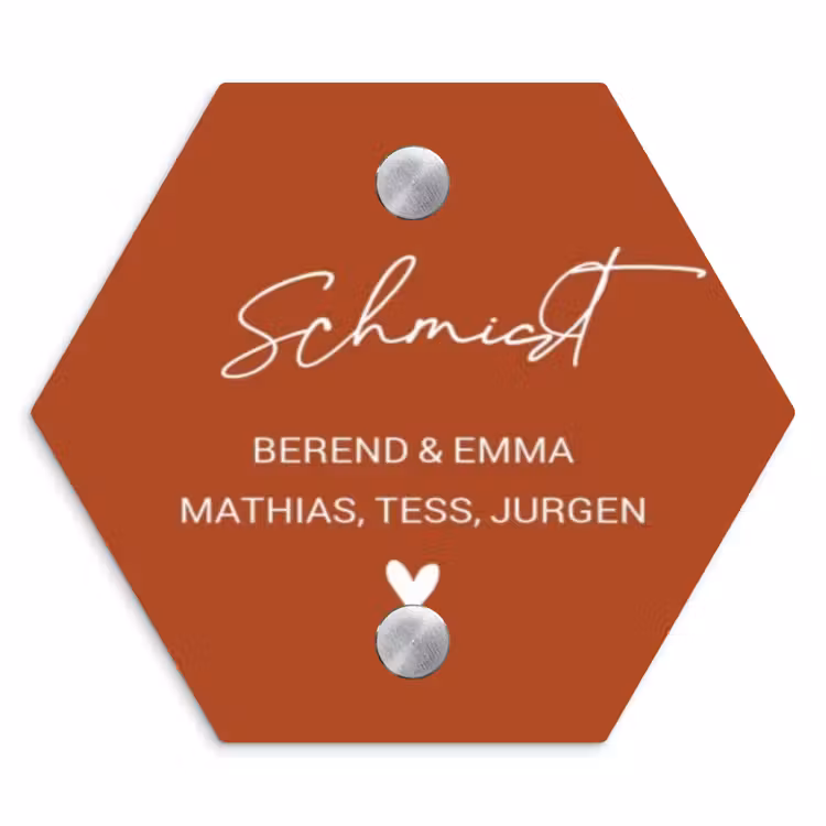 Roestbruin - Sierlijk Naambord Hexagon klein -3d