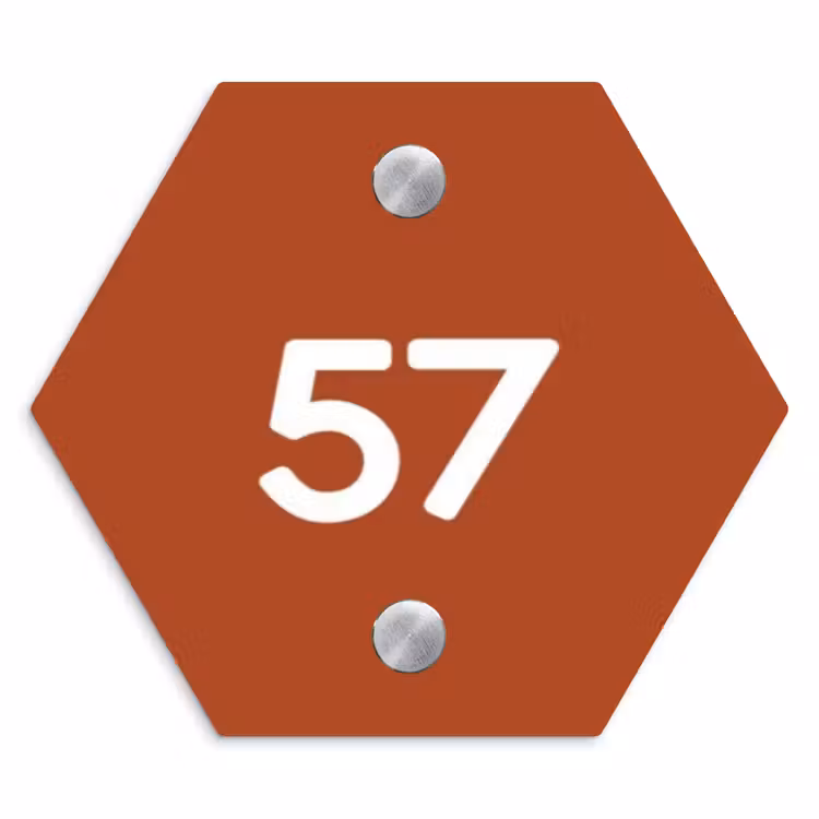Roestbruin - Traditioneel Naambord Hexagon klein -3d