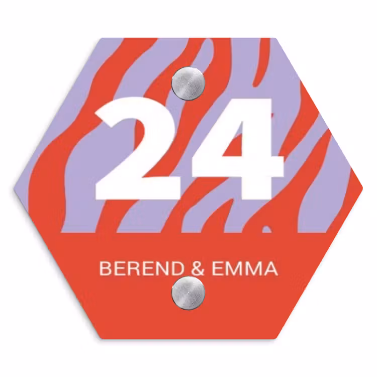 Rood - Paars - Zebra - Klassiek Naambord Hexagon klein -3d