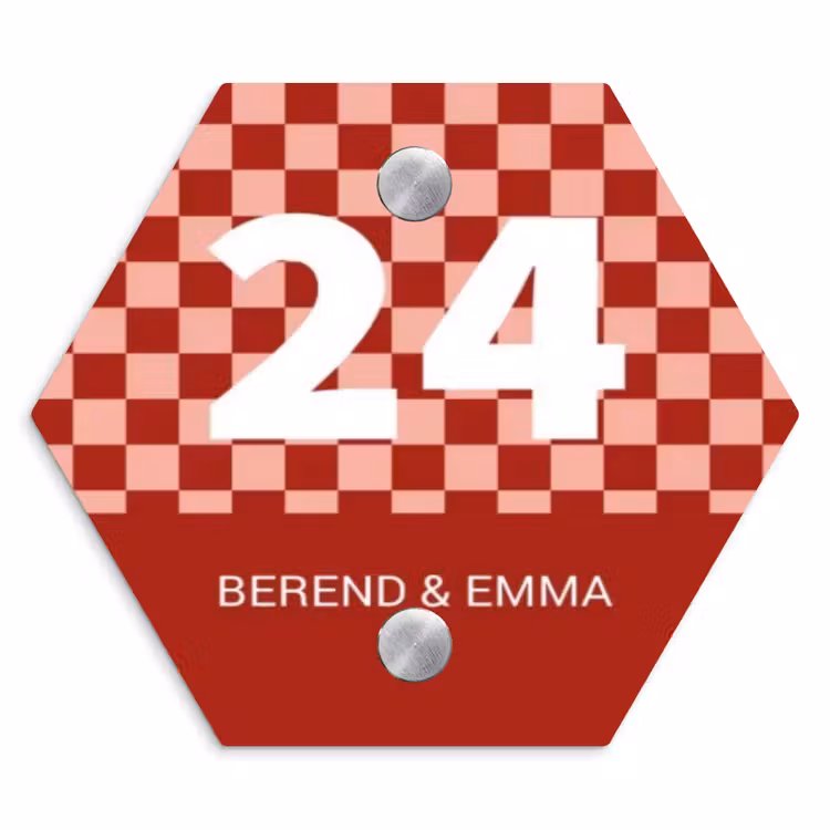 Rood - Blokjes - Klassiek Naambord Hexagon klein -3d